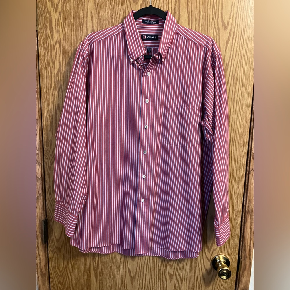 Chaps Burgundy Striped Men's Button Down Long Sleeve Shirt